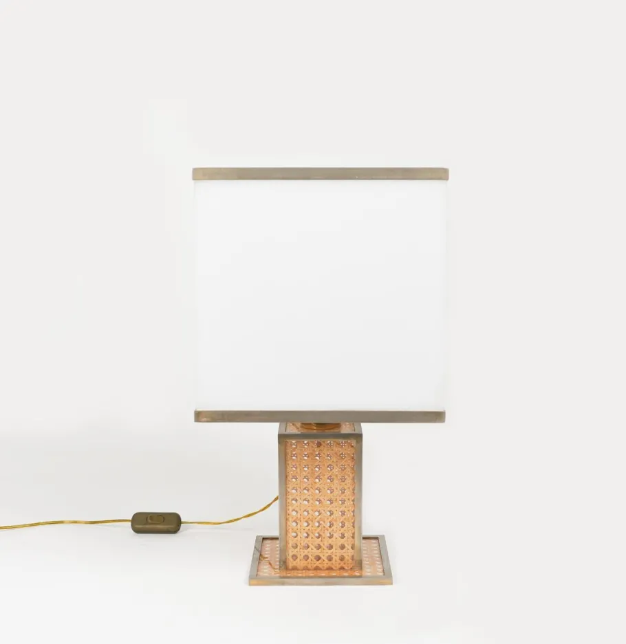 Best Pamono Table Lamp in Acrylic Glass, Rattan and Brass by Christian Dior, Italy, 1970s