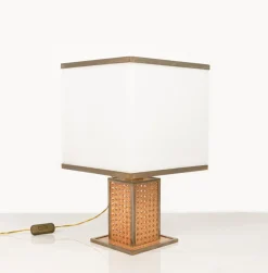 Best Pamono Table Lamp in Acrylic Glass, Rattan and Brass by Christian Dior, Italy, 1970s