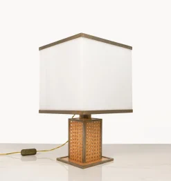 Best Pamono Table Lamp in Acrylic Glass, Rattan and Brass by Christian Dior, Italy, 1970s