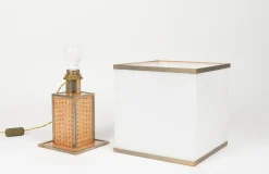 Best Pamono Table Lamp in Acrylic Glass, Rattan and Brass by Christian Dior, Italy, 1970s