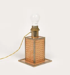 Best Pamono Table Lamp in Acrylic Glass, Rattan and Brass by Christian Dior, Italy, 1970s