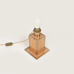 Best Pamono Table Lamp in Acrylic Glass, Rattan and Brass by Christian Dior, Italy, 1970s