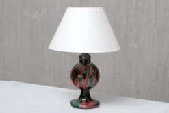 Clearance Pamono Table Lamp in Emerald and Red Marbled Glass from Pukebergs Glasbruk, Sweden, 1920s