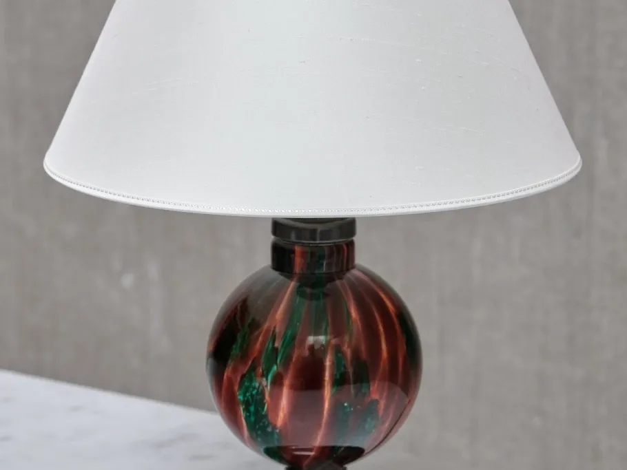 Clearance Pamono Table Lamp in Emerald and Red Marbled Glass from Pukebergs Glasbruk, Sweden, 1920s