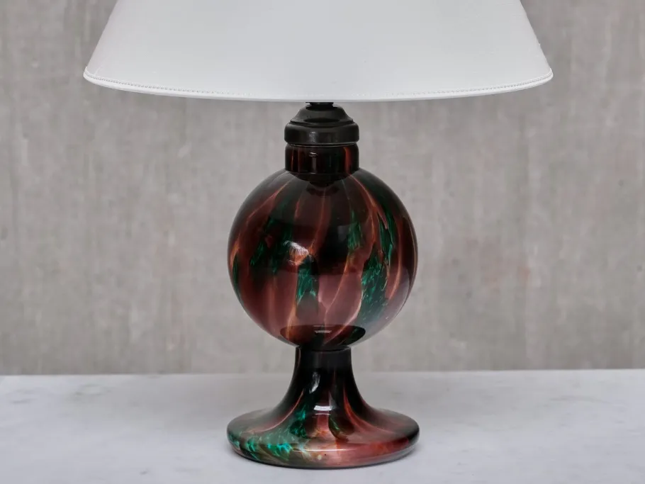 Clearance Pamono Table Lamp in Emerald and Red Marbled Glass from Pukebergs Glasbruk, Sweden, 1920s