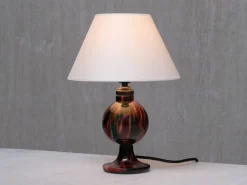 Clearance Pamono Table Lamp in Emerald and Red Marbled Glass from Pukebergs Glasbruk, Sweden, 1920s