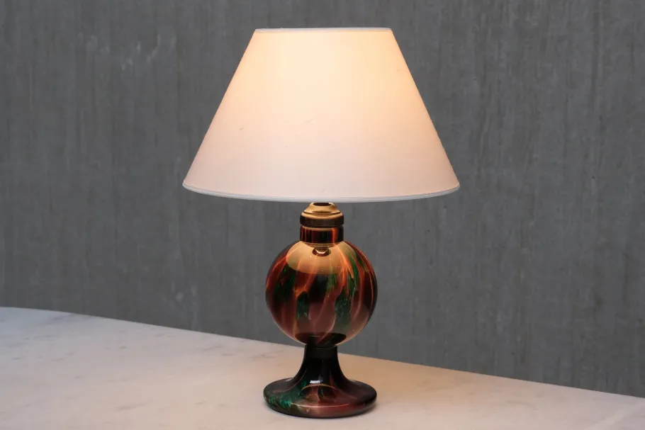 Clearance Pamono Table Lamp in Emerald and Red Marbled Glass from Pukebergs Glasbruk, Sweden, 1920s