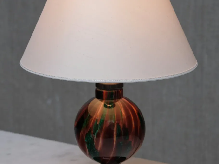 Clearance Pamono Table Lamp in Emerald and Red Marbled Glass from Pukebergs Glasbruk, Sweden, 1920s