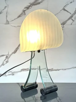 Hot Pamono Table Lamp in Marble and Glass, 1980s