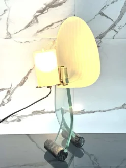 Hot Pamono Table Lamp in Marble and Glass, 1980s