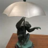 Hot Pamono Table Lamp of a Monkey with an Umbrella by Le Verrier, 1920s