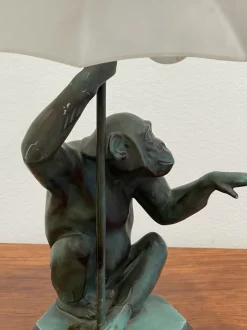 Hot Pamono Table Lamp of a Monkey with an Umbrella by Le Verrier, 1920s