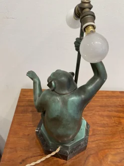 Hot Pamono Table Lamp of a Monkey with an Umbrella by Le Verrier, 1920s