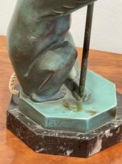 Hot Pamono Table Lamp of a Monkey with an Umbrella by Le Verrier, 1920s