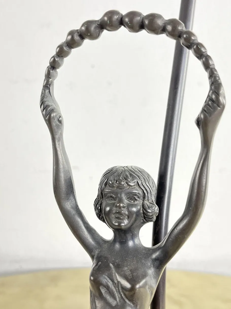 Sale Pamono Table Lamp with Art Deco Bronze Statuette and White Art Glass Tulip Bowl, France, 1940s