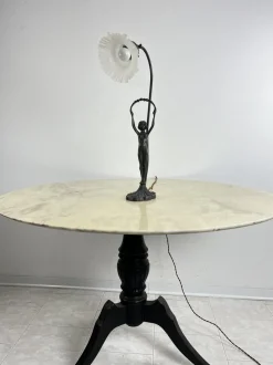 Sale Pamono Table Lamp with Art Deco Bronze Statuette and White Art Glass Tulip Bowl, France, 1940s