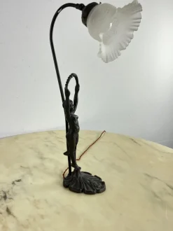 Sale Pamono Table Lamp with Art Deco Bronze Statuette and White Art Glass Tulip Bowl, France, 1940s