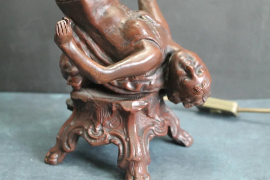 Clearance Pamono Table Lamp with Heavy Bronze Figural Base in the style of Tiffany