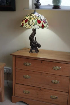 Clearance Pamono Table Lamp with Heavy Bronze Figural Base in the style of Tiffany