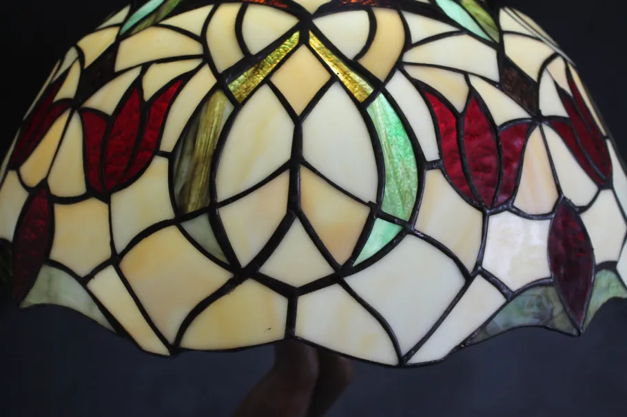 Clearance Pamono Table Lamp with Heavy Bronze Figural Base in the style of Tiffany