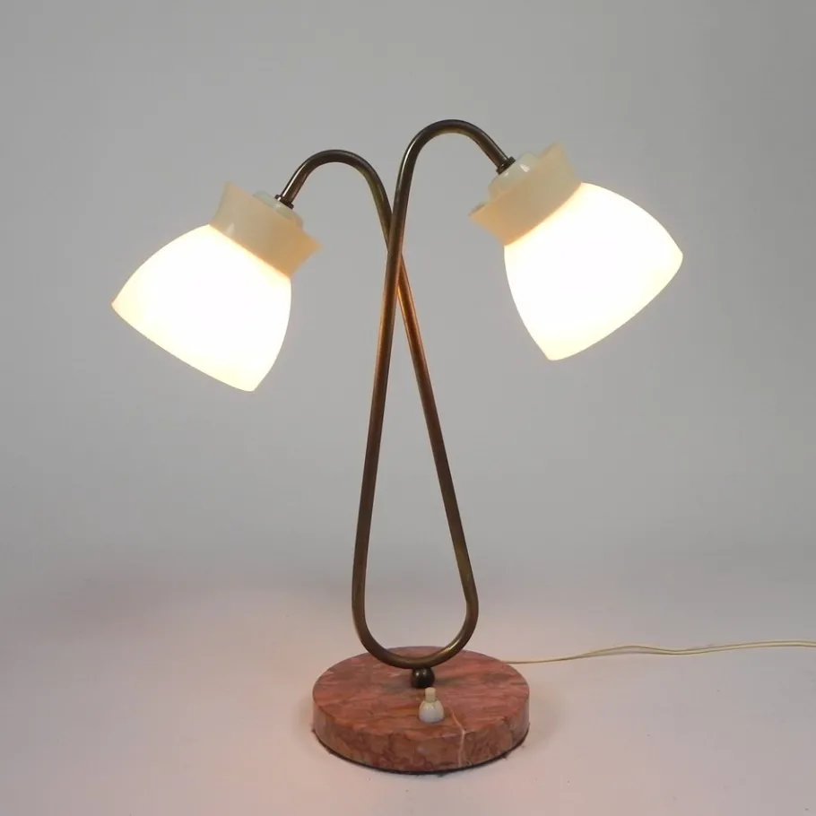 Sale Pamono Table Lamp with Plastic Shades on Marble Base, 1950s