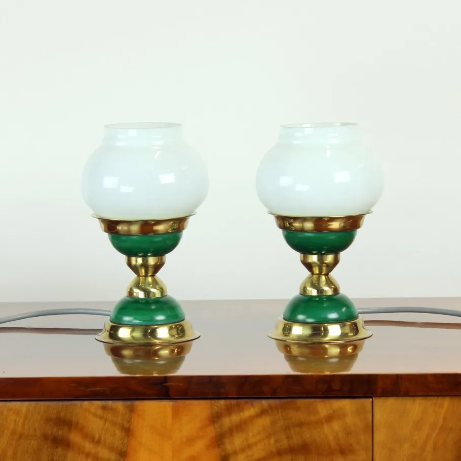 Best Pamono Table Lamps in Opaline Glass and Brass, Former Czechoslovakia, 1955, Set of 2