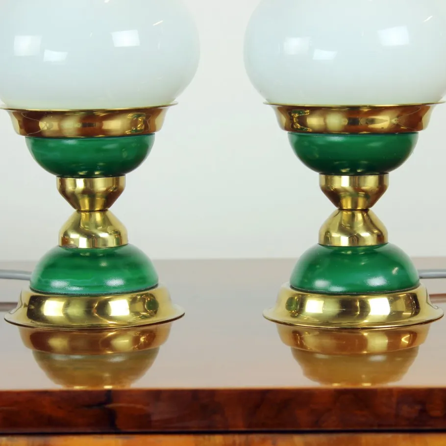 Best Pamono Table Lamps in Opaline Glass and Brass, Former Czechoslovakia, 1955, Set of 2
