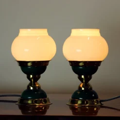 Best Pamono Table Lamps in Opaline Glass and Brass, Former Czechoslovakia, 1955, Set of 2