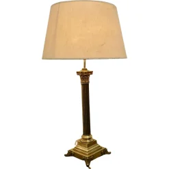 Pamono Tall Brass Corinthian Column Table Lamp with Shade, 1920
