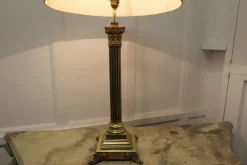 Pamono Tall Brass Corinthian Column Table Lamp with Shade, 1920