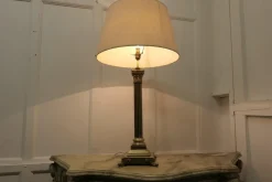 Pamono Tall Brass Corinthian Column Table Lamp with Shade, 1920