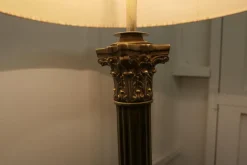 Pamono Tall Brass Corinthian Column Table Lamp with Shade, 1920