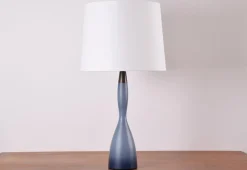 Pamono Tall Danish Modern Gourd-Shaped Table Lamp in Blue Glass from Kastrup Holmegaard, 1960s