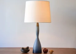 Pamono Tall Danish Modern Gourd-Shaped Table Lamp in Blue Glass from Kastrup Holmegaard, 1960s