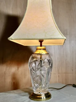 Discount Pamono Tall Hand Star Cut Glass and Brass Table Lamp, 1950s