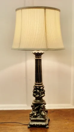 Clearance Pamono Tall Silver Gilt Metal Table Lamp with Putti, 1920s