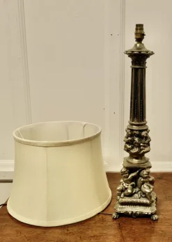 Clearance Pamono Tall Silver Gilt Metal Table Lamp with Putti, 1920s