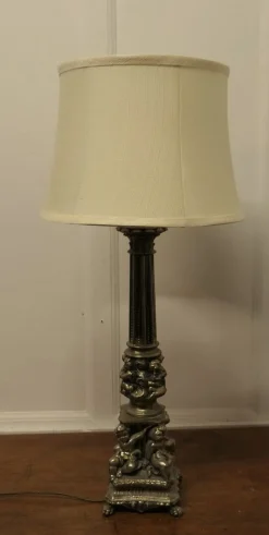 Clearance Pamono Tall Silver Gilt Metal Table Lamp with Putti, 1920s