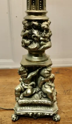 Clearance Pamono Tall Silver Gilt Metal Table Lamp with Putti, 1920s