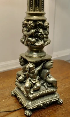 Clearance Pamono Tall Silver Gilt Metal Table Lamp with Putti, 1920s