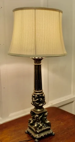 Clearance Pamono Tall Silver Gilt Metal Table Lamp with Putti, 1920s