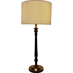 Best Pamono Tall Turned Dark Wood Table Lamp, 1920s