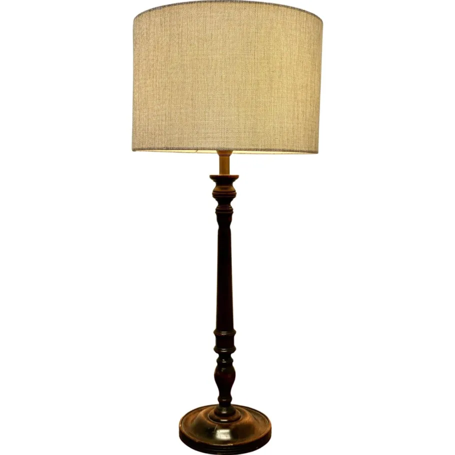 Best Pamono Tall Turned Dark Wood Table Lamp, 1920s