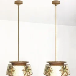 New Pamono Taupe Green Ceramic Pendant Lights from Axella, Denmark, 1970s, Set of 2