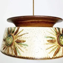 New Pamono Taupe Green Ceramic Pendant Lights from Axella, Denmark, 1970s, Set of 2