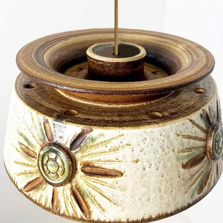 New Pamono Taupe Green Ceramic Pendant Lights from Axella, Denmark, 1970s, Set of 2