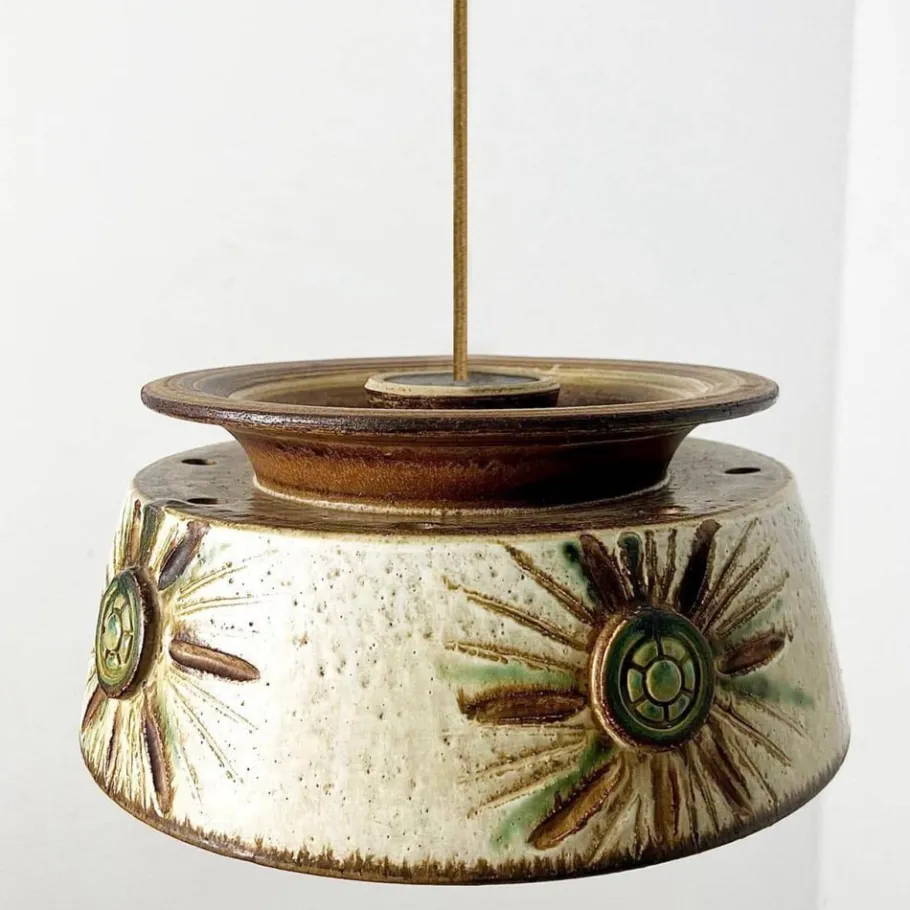New Pamono Taupe Green Ceramic Pendant Lights from Axella, Denmark, 1970s, Set of 2