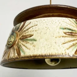 New Pamono Taupe Green Ceramic Pendant Lights from Axella, Denmark, 1970s, Set of 2