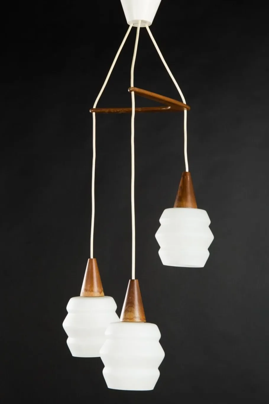 New Pamono Teak & Opaline Glass Cascading Boomerang Chandelier from Philips, 1950s