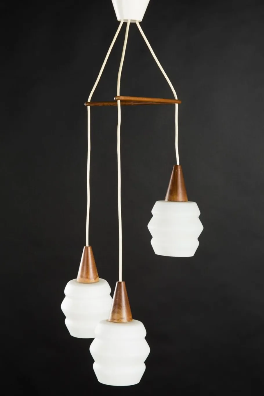 New Pamono Teak & Opaline Glass Cascading Boomerang Chandelier from Philips, 1950s